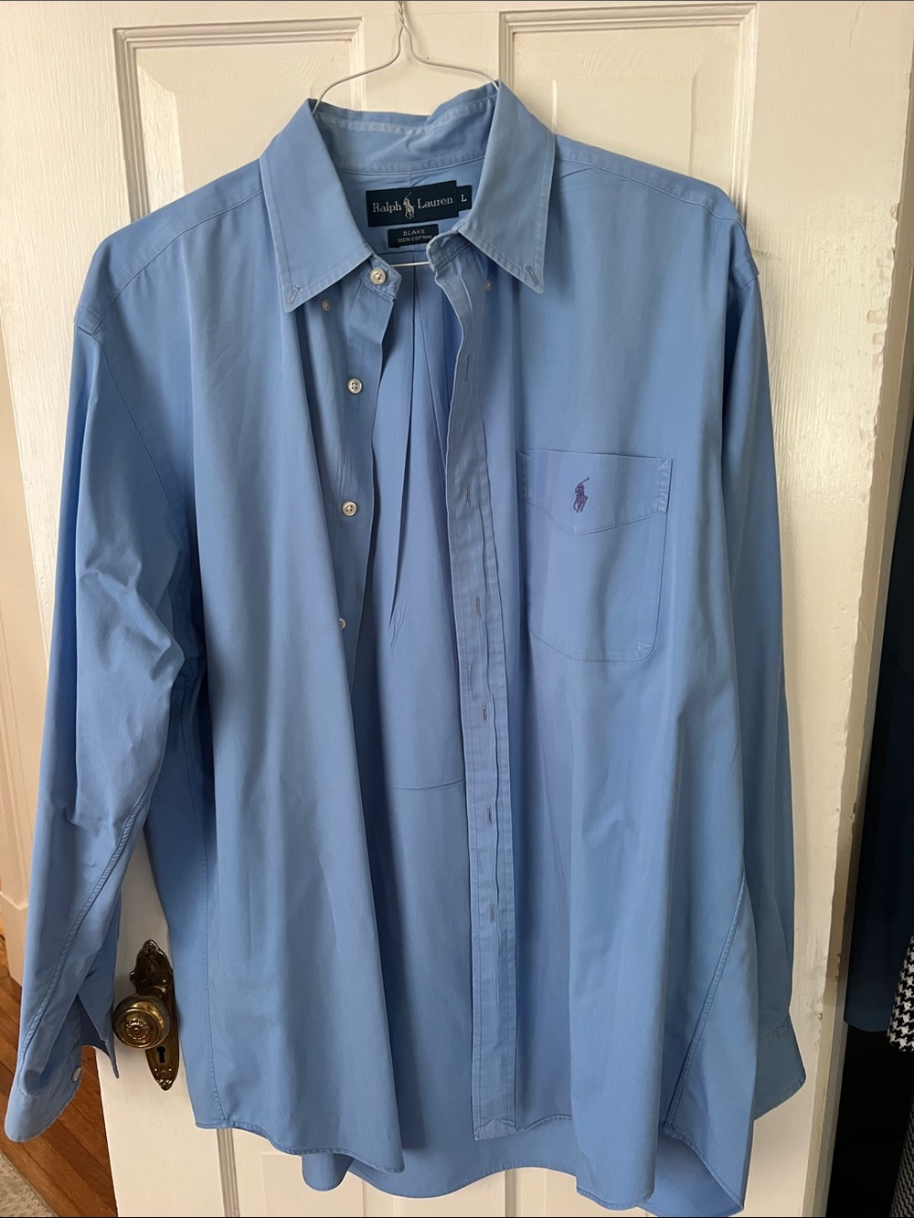 Ralph Lauren Blake Mens Large Blue 100% Cotton Button Down Shirt Pony Logo